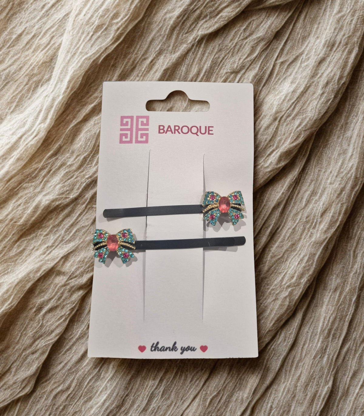 Aqua Pink Bow Hair Clips