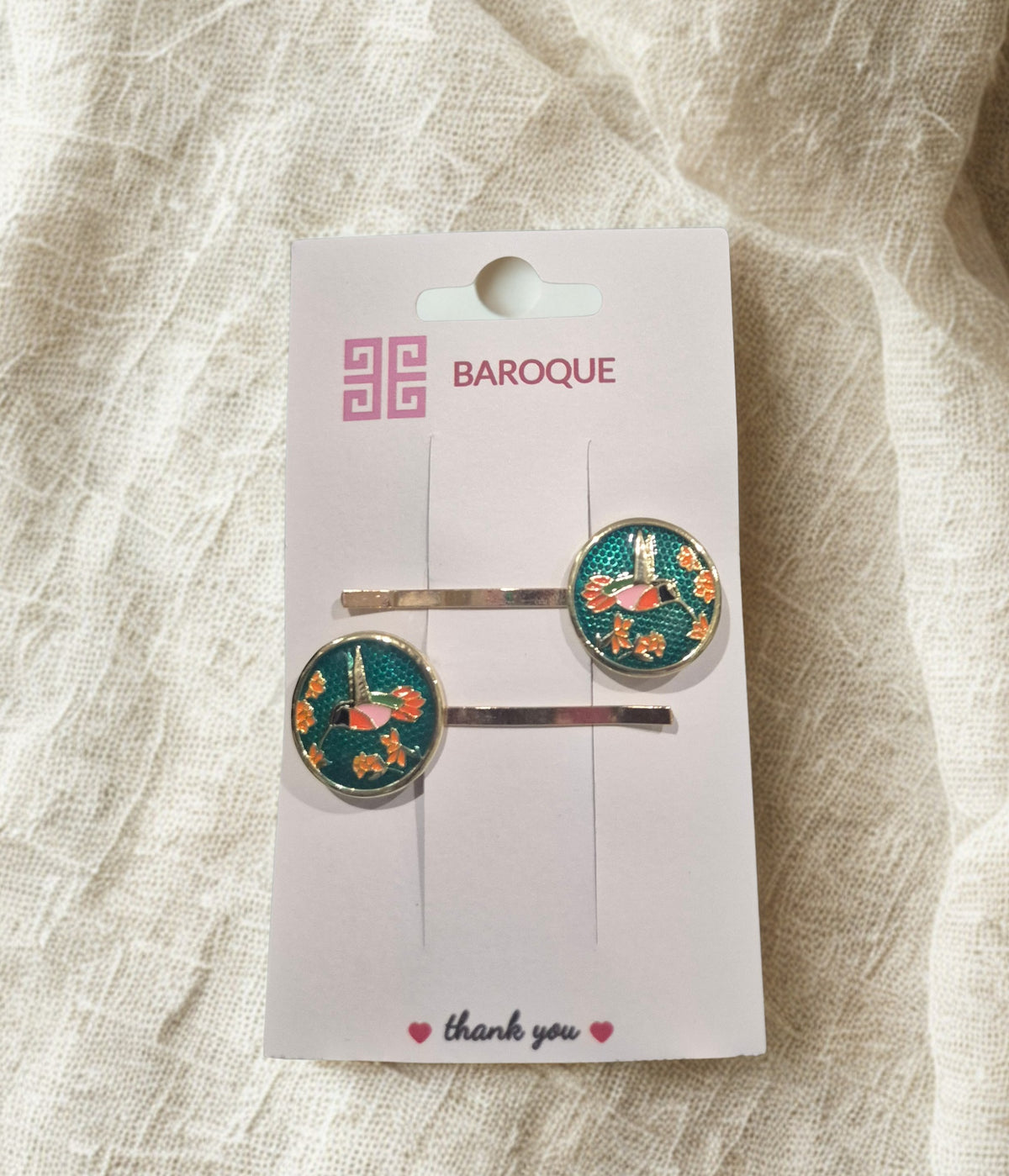 Emerald Hummingbird Hair Clips