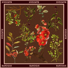 Berry Brown silk scarf: red quince flowers and sprigs of berries and leaves on rich brown