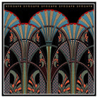 1920s Number silk scarf: art deco fans in teal and crimson rising in arches across black