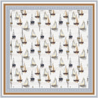 Sail Day silk scarf: rows of small sailboats in cream and navy on white with a BAROQUE lettered border