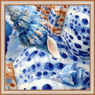 My Collection silk scarf: conch shells spotted in cobalt blue resting on a cloth of the same spotted pattern