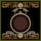 Cavallis Capture silk scarf: four leopards among gold scrollwork around a Greek key medallion on black