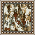 Mottled Magic silk scarf: a mottled pattern of tan, rust, slate and cream like old bark, inside a zigzag border