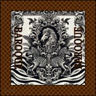 Louis Baroque silk scarf: a white horse in an engraved frame of scrolls and palms with two zebras below, inside a brown checkerboard border