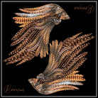 Native Feather silk scarf: two sets of speckled bronze and cream feathered wings on black