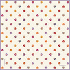 Flower Shower silk scarf: small plum, orange and violet flowers in neat rows on a cream ground with a lilac border